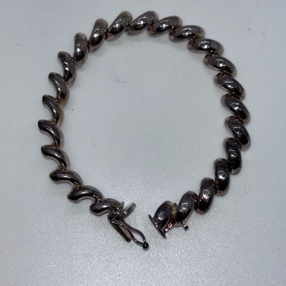 Chunky Italy Sterling Silver 925 San Marco Macaroni Link Bracelet Fits 7.5" - Picture 1 of 10